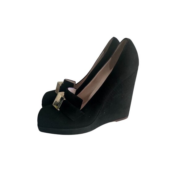 EMILIO PUCCI Vintage Gold Black Suede Loafers Wedges Size 38 / US 8 - Picture 7 of 8